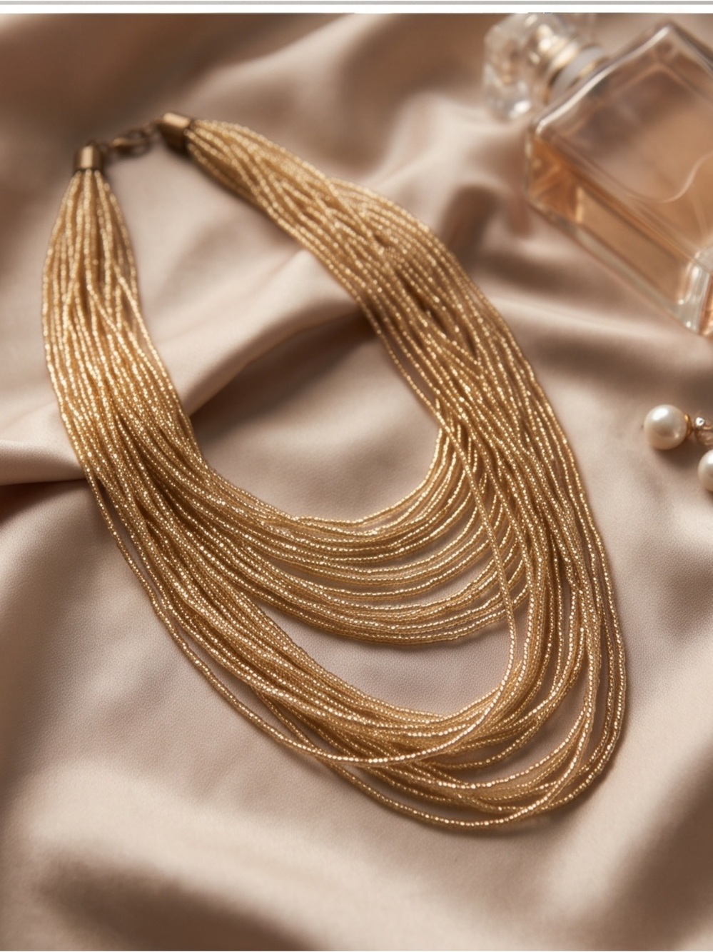 Multi-Strand Gold Beaded Necklace - Elegant Women's Jewelry